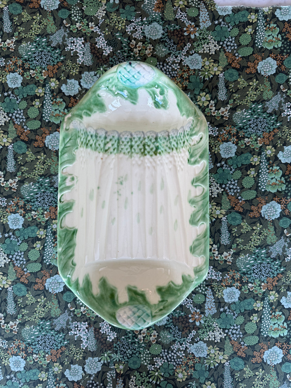 Vintage, French majolica asparagus serving dish