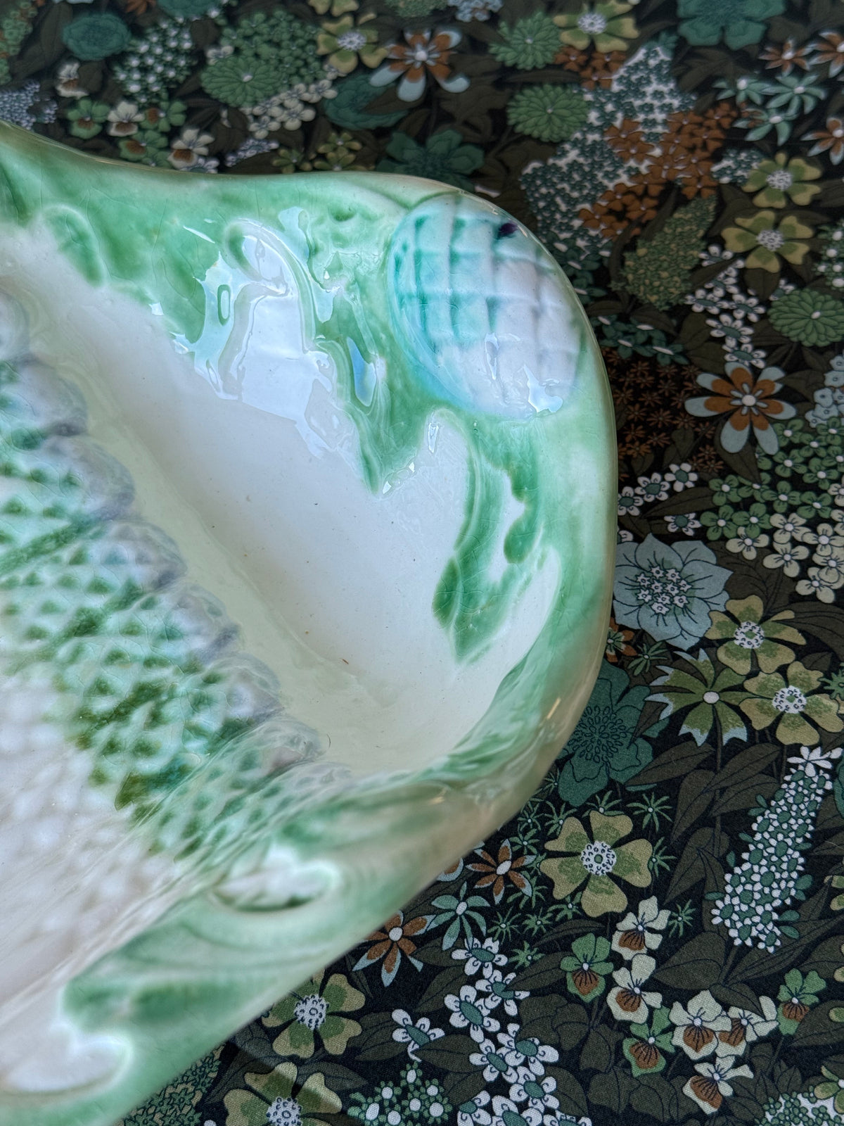 Vintage, French majolica asparagus serving dish